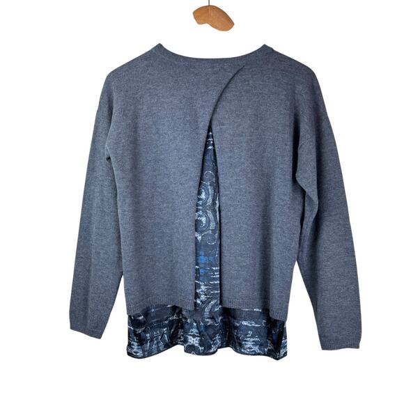 Guido Lombardi Gray Merino Wool Knit Silk Satin Flyaway Back Twofer Sweater - Picture 5 of 12